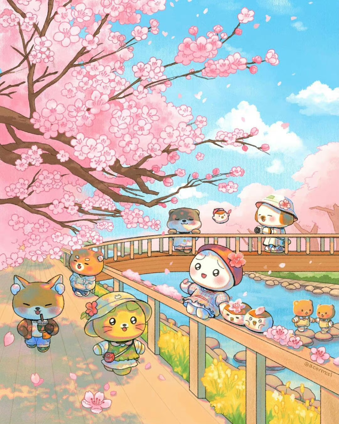 插画师 acornzzi 作品里的春天