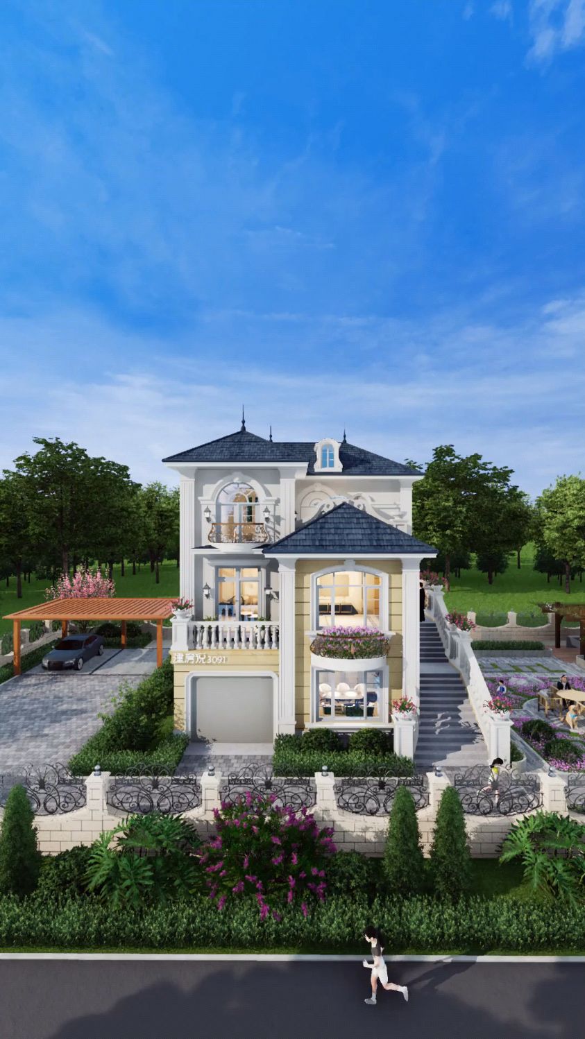 10x13.5米三层巴洛克风格农村自建房别墅设计