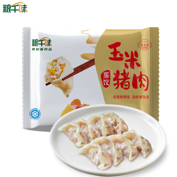 粮千味 玉米猪肉饺子1000g（约50只），拍3件5折，P价59.8亓+u，折19.9/件