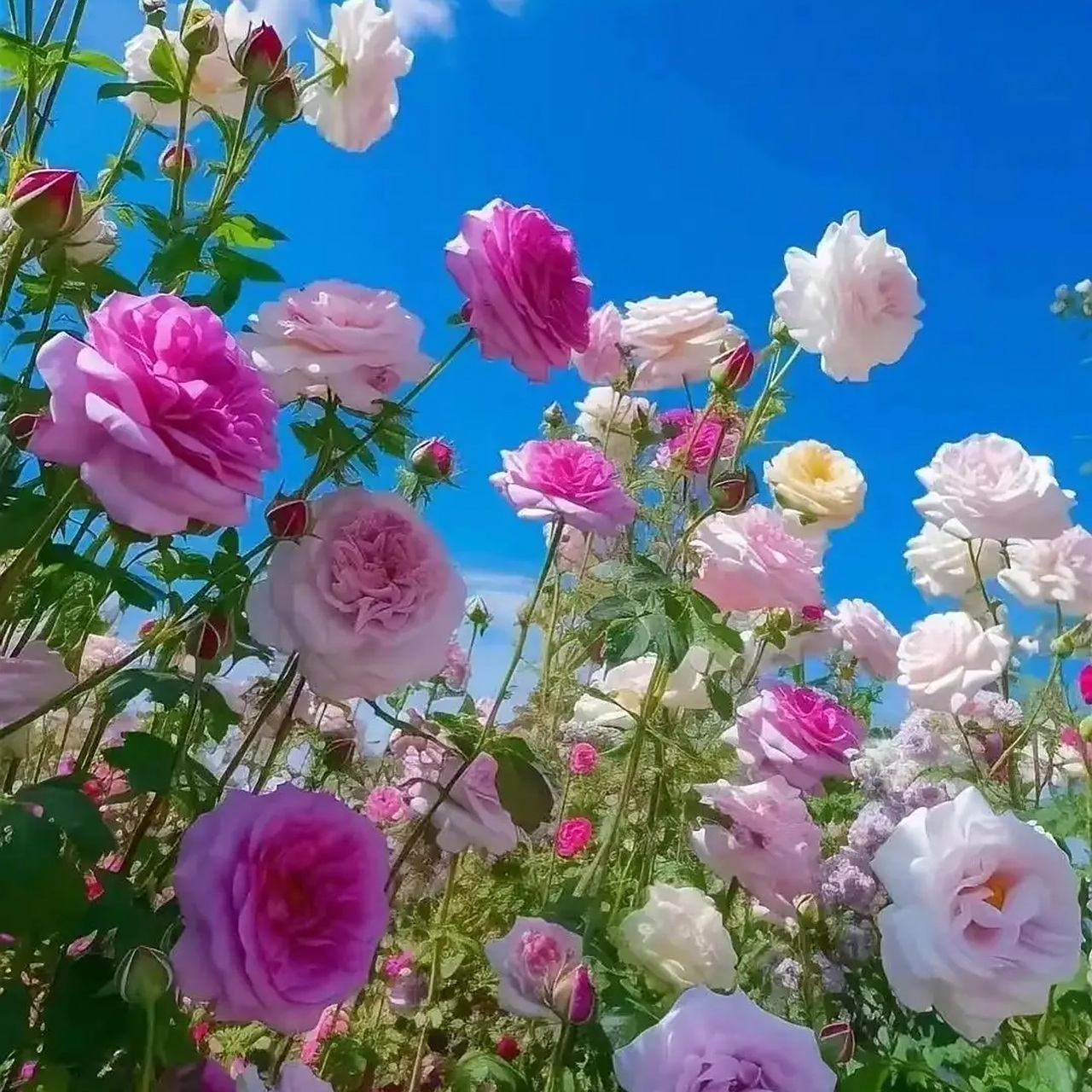 美景之屋90蓝天白云下的月季花90既惊艳美眸90又美丽了心情啊