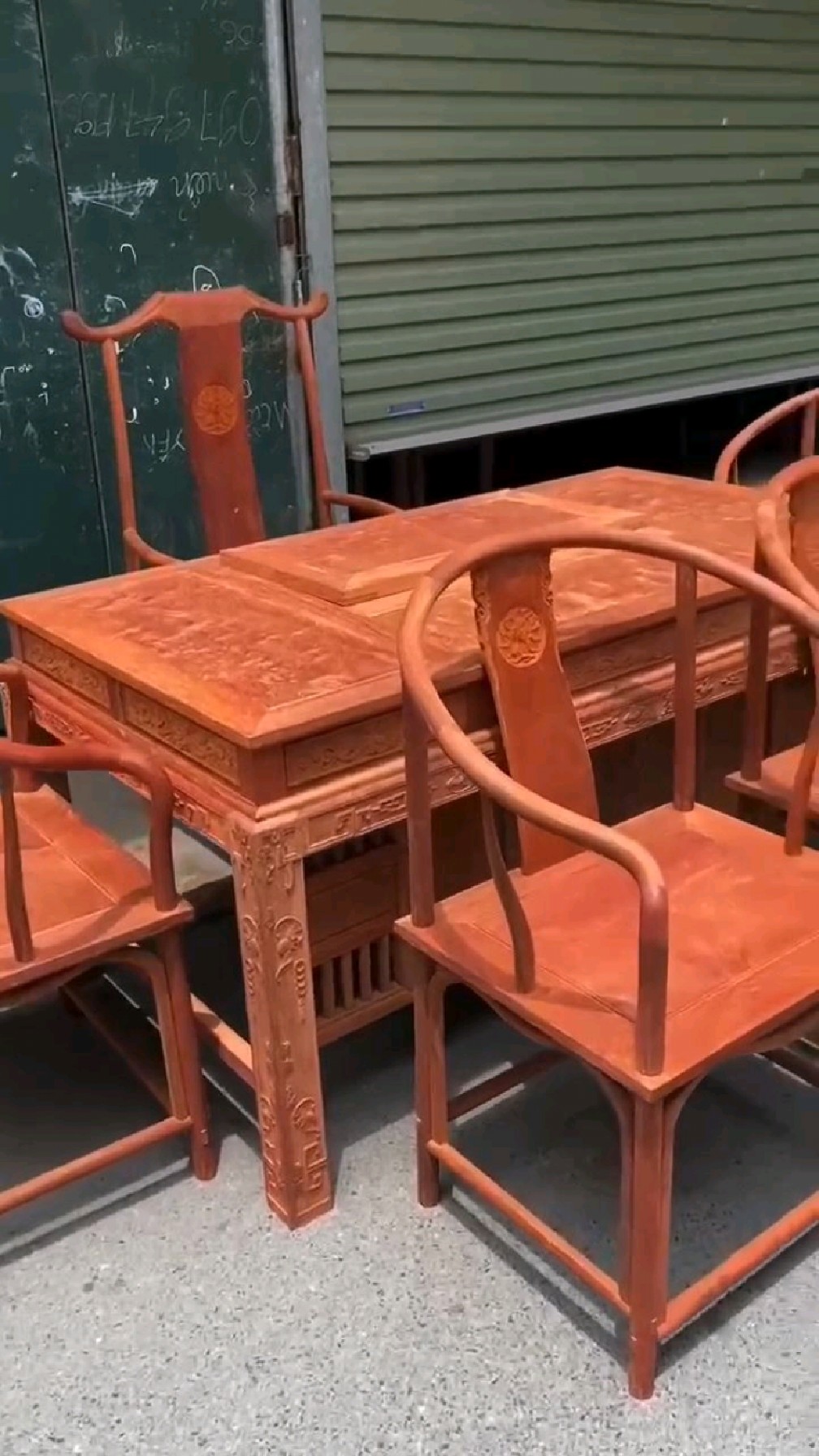 缅花(大果紫檀)老料茶桌6件套-度小视