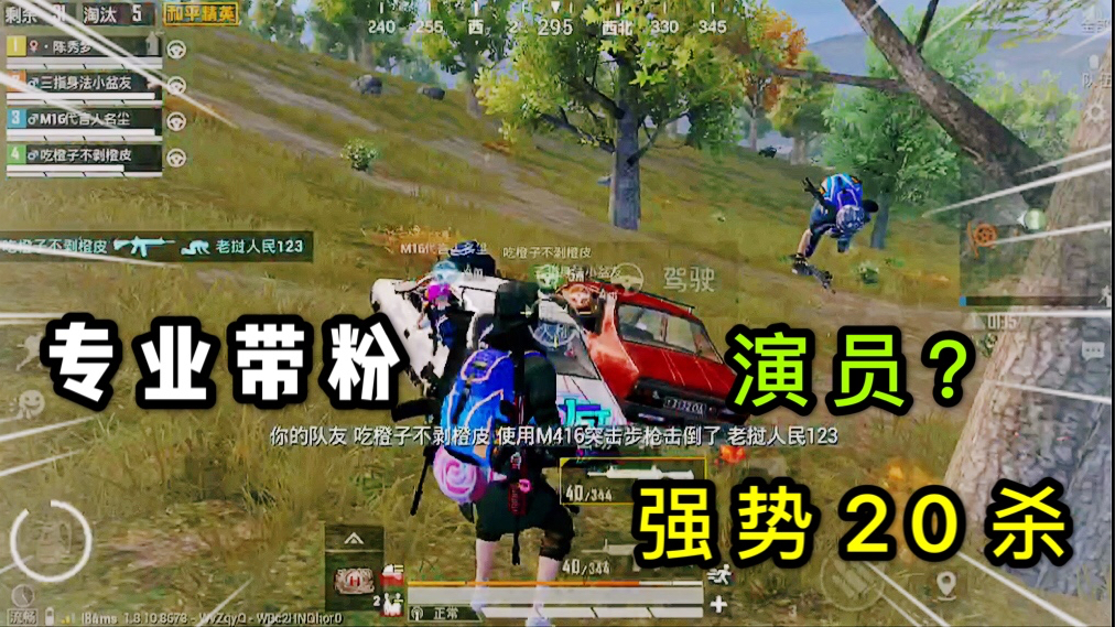 和平精英:带粉吃鸡!强势20杀!憨憨敌人拿头往车上撞