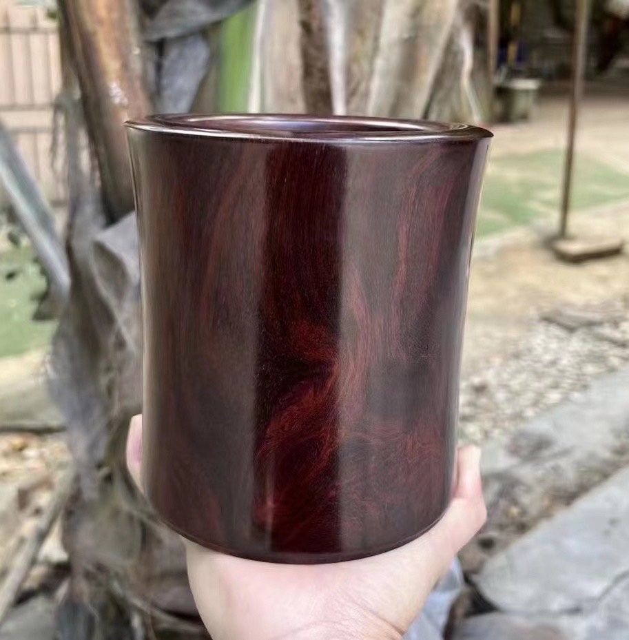 海南黄花梨霸王岭紫油梨老料笔筒