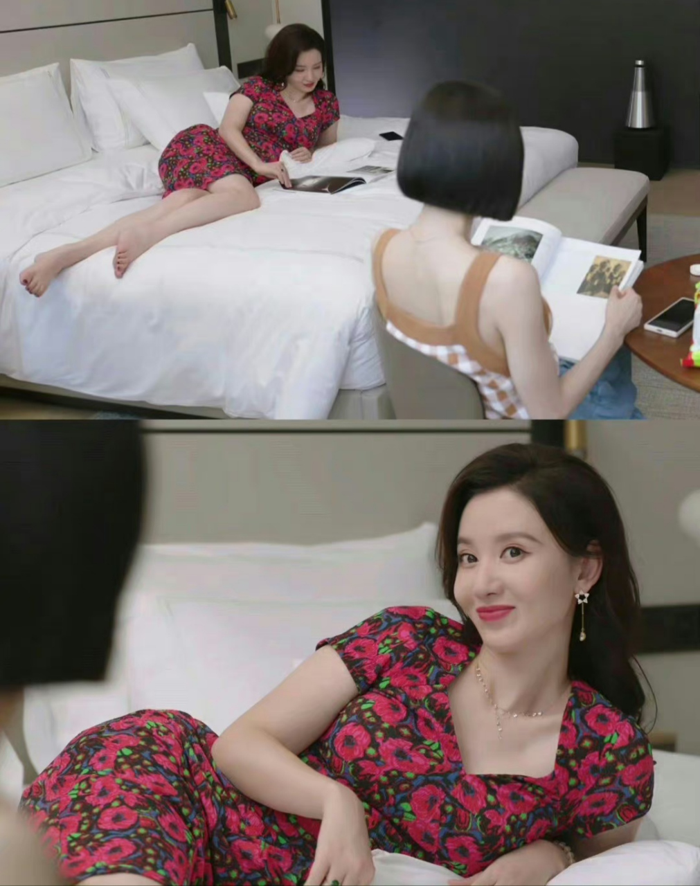 张萌泳装照, 张萌分享出一组泳装照,一头红发和绿色泳装形成反差,白皙