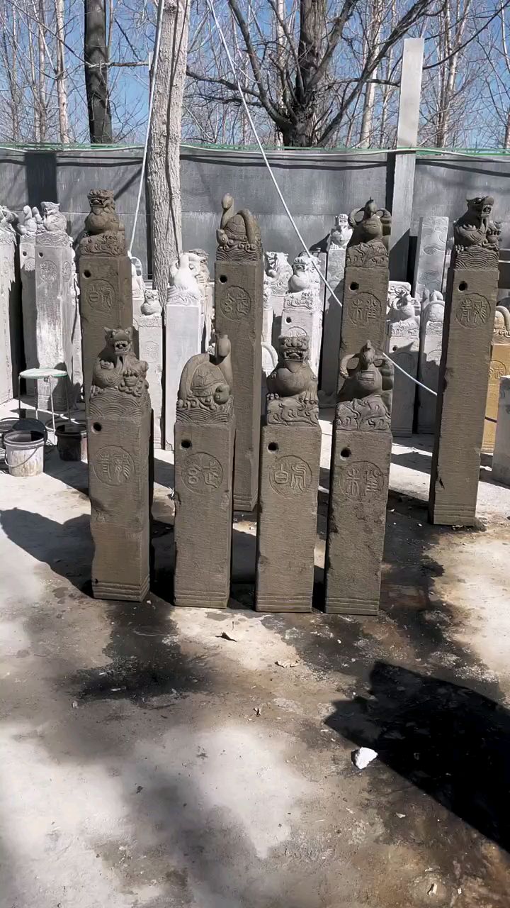 青石石雕仿古做旧四神兽青龙白虎朱雀玄武拴马桩庭院别墅小区草坪景观