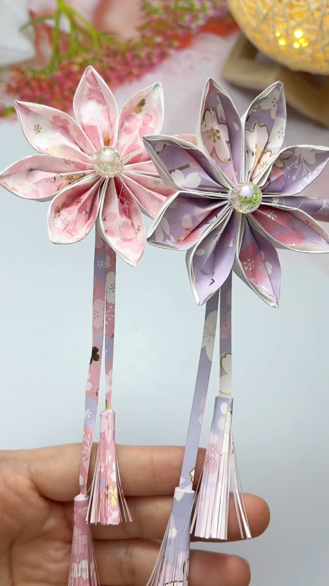 樱花纸折出的古风发簪太美了