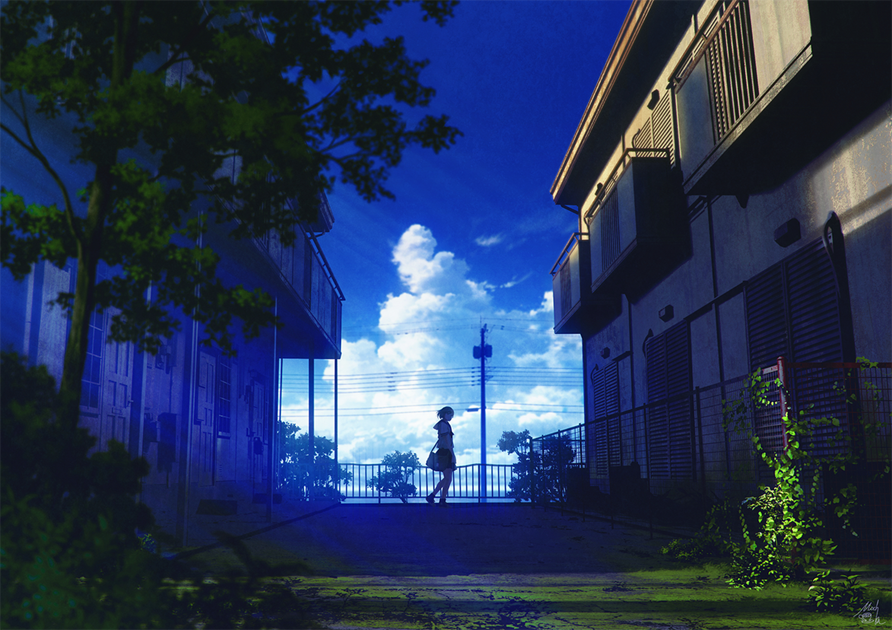 蓝色的缝隙  画师:mocha #风景# #动漫头像和壁纸# #插画