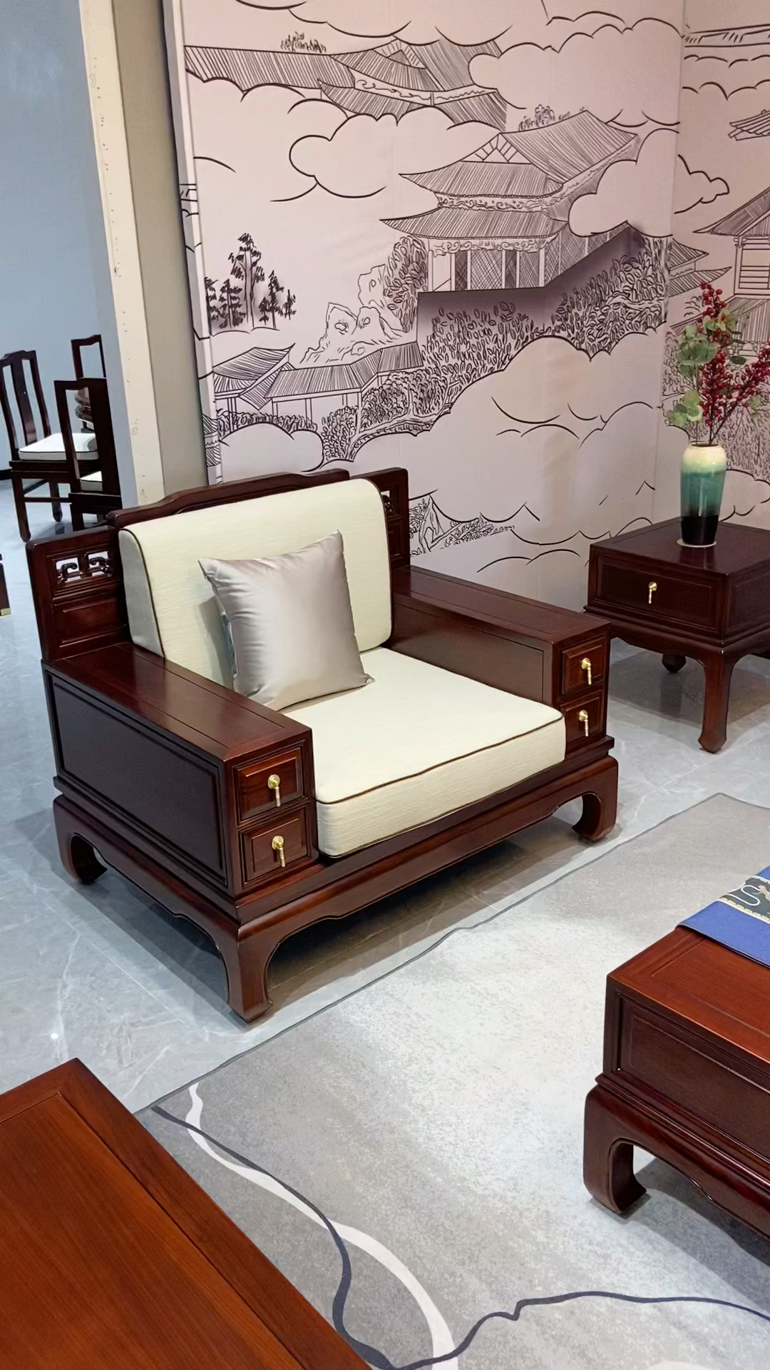 新中式禅意沙发马蹄脚款实木沙发
