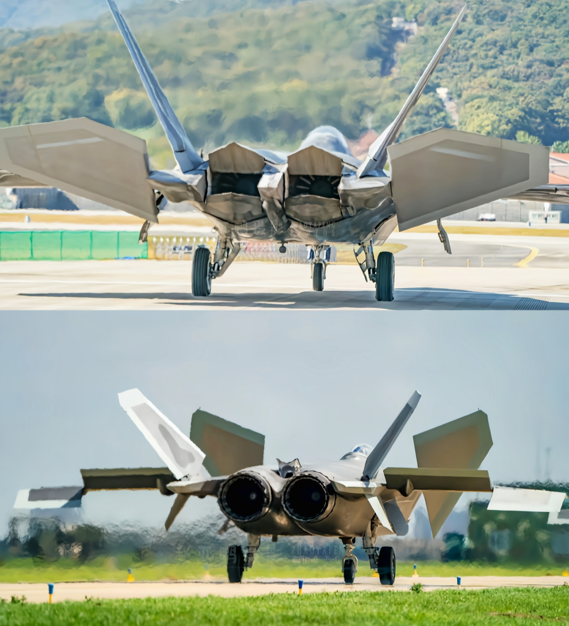 全球两款最先进的隐身战斗机,f22和歼20发动机尾部大对比.