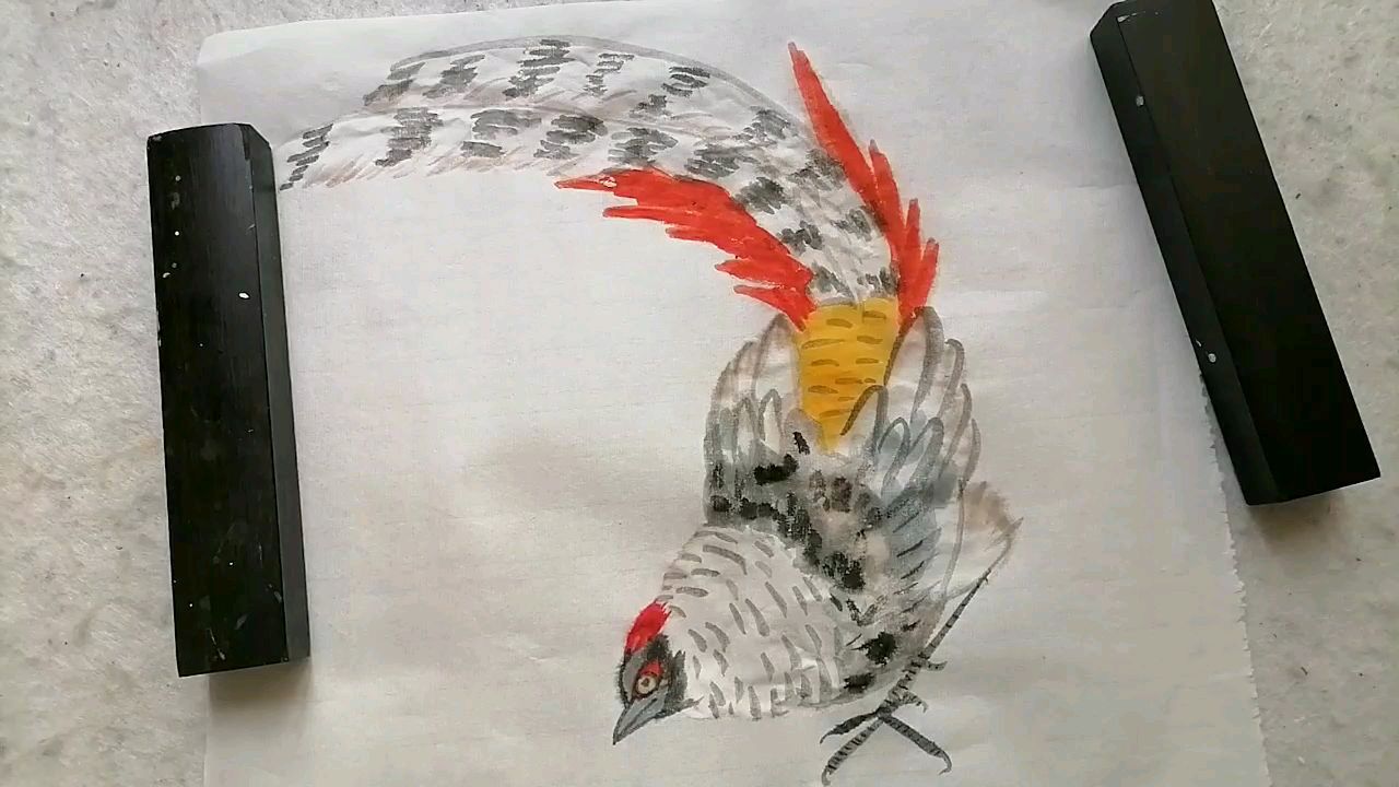 花鸟画344,白色锦鸡的画法!从头部起笔画起来简单!