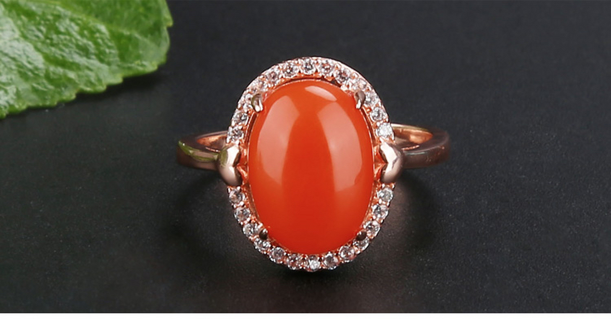 原矿保山南红镶嵌戒指