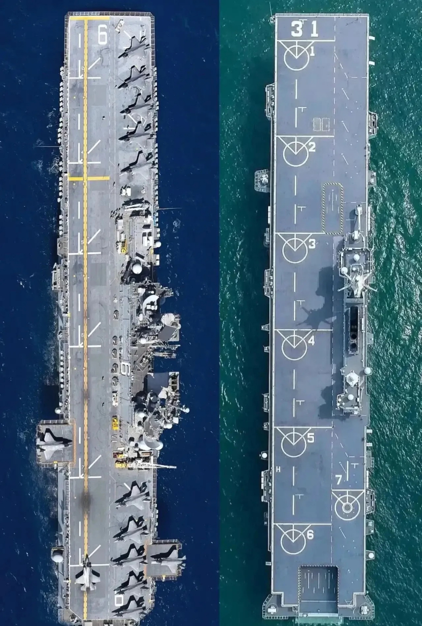 美国海军"美国级"与中国海军075型对比图  在装载能力上,075型两栖