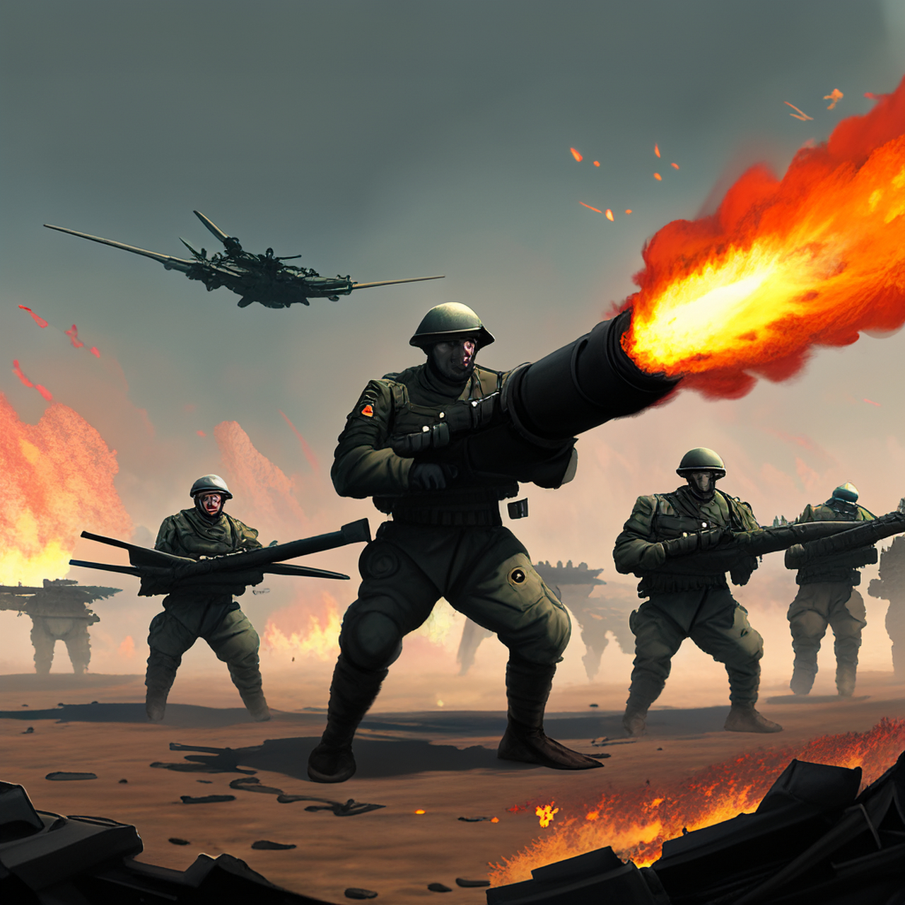 前线  炮火连天  士兵  奋勇向前