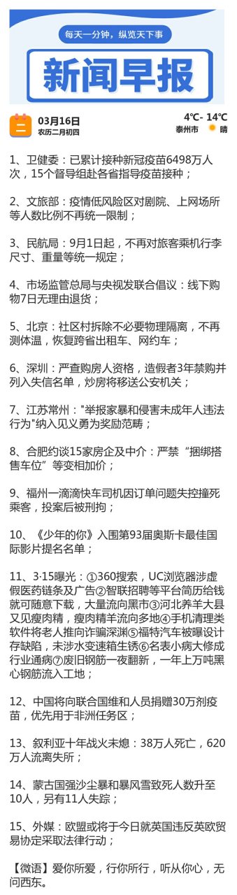 0316新闻早报#新闻看点