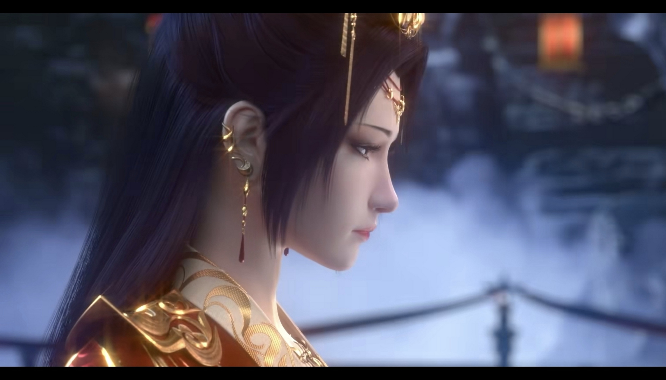 云韵的这个侧脸绝了.  看上去很忧郁.  她是期待萧炎来呢?