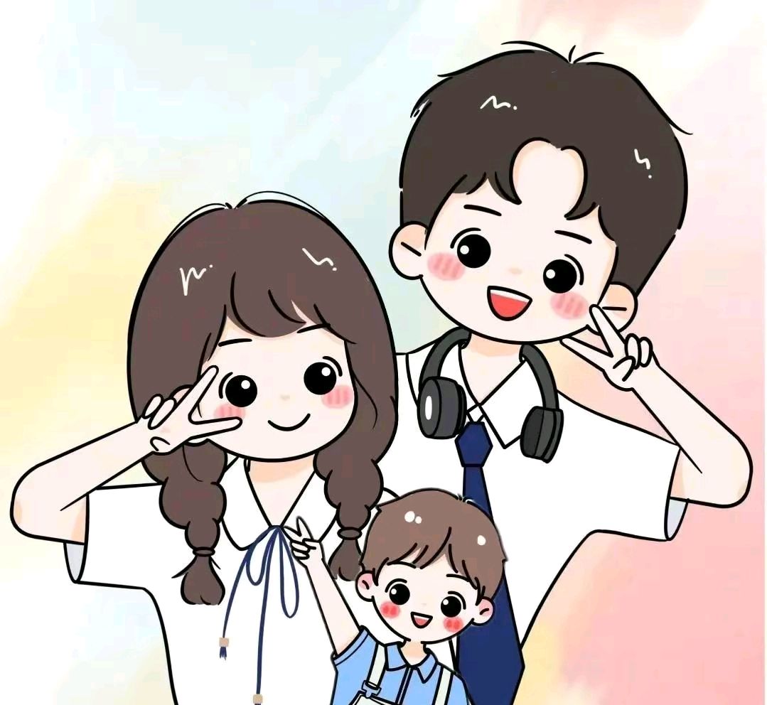 一家三口人,四口人,全家福头像,太可爱了