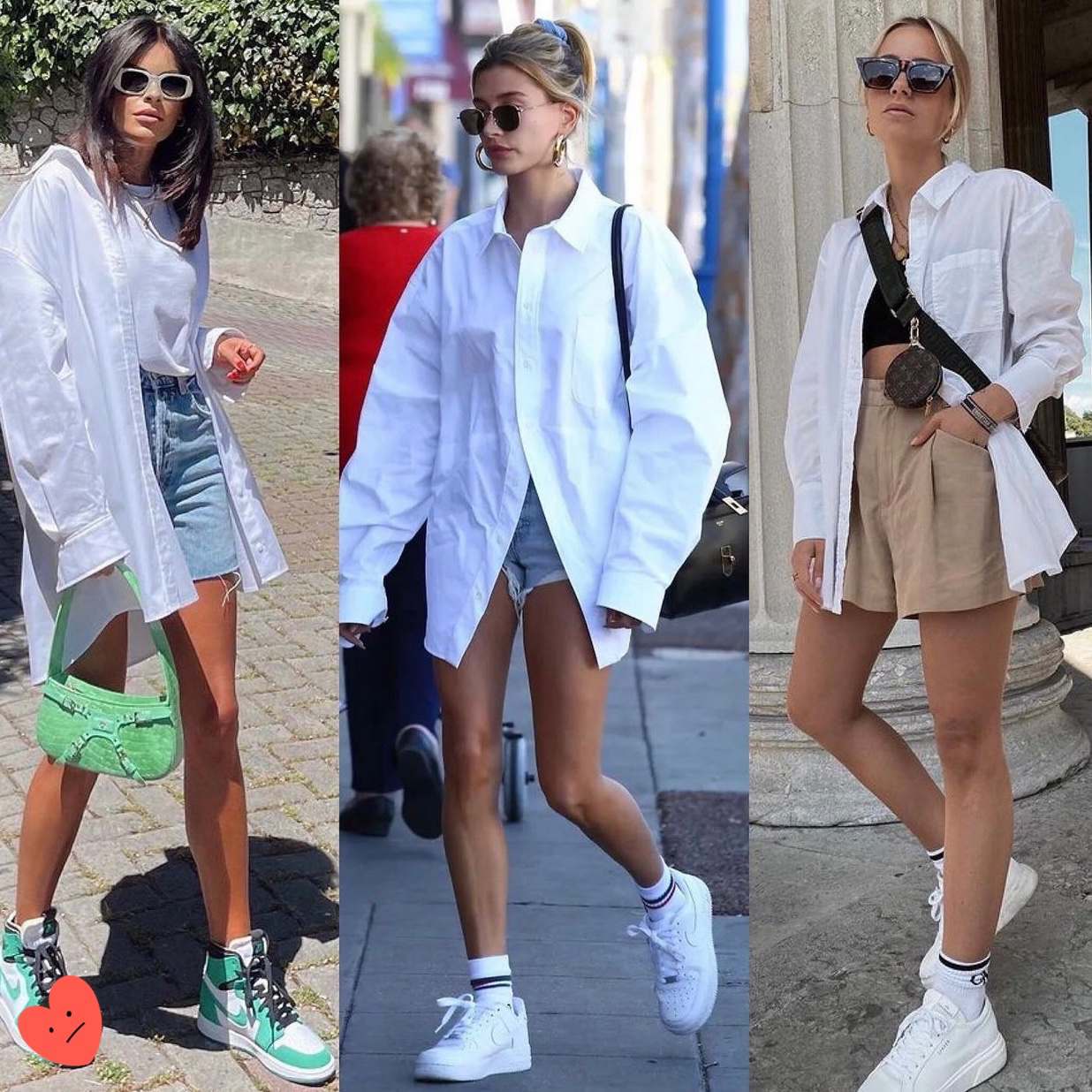 鞋白衬衫=休闲运动风 休闲浅色长裤白衬衫=慵懒帅气风 牛仔黑西裤白