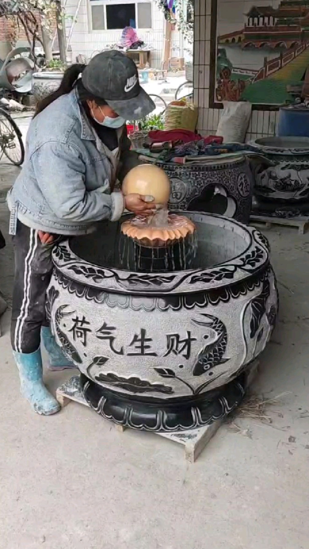 石雕鱼缸,大理石水缸,庭院流水景观