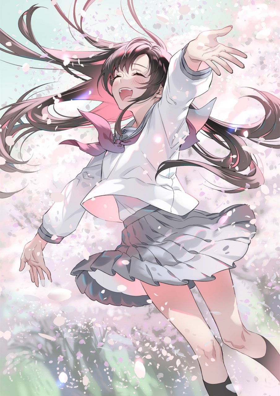 樱花树水手服少女#二次元女# #二次元美图# #我爱二次元