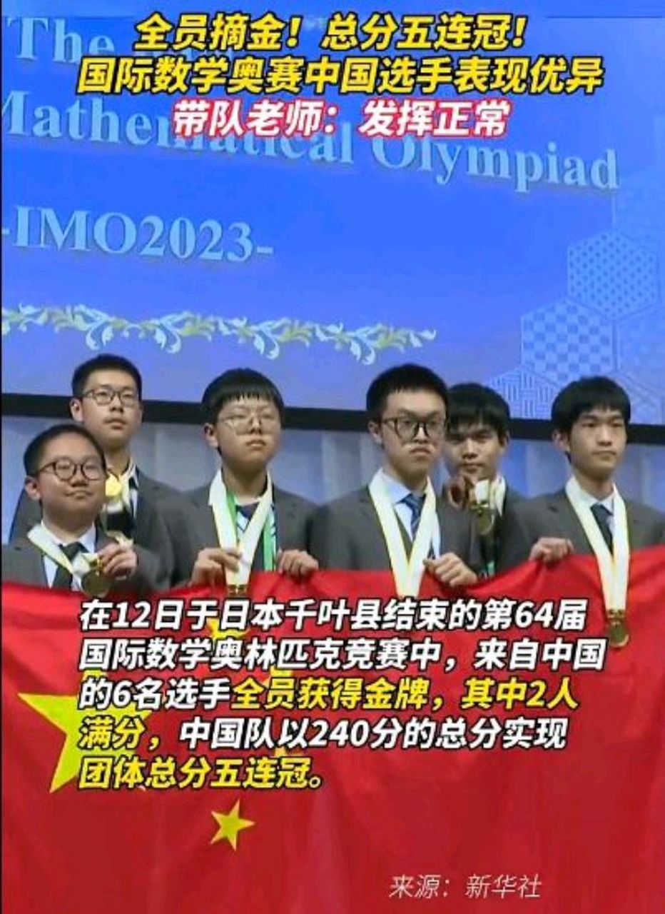 第64届国际数学奥林匹克竞赛中,我们的6名选手全员获得金牌,并以240分