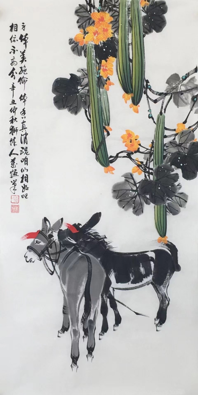 王万恒国画毛驴 王万恒,1963年出生,河北沧州人,中国书画家协会会员
