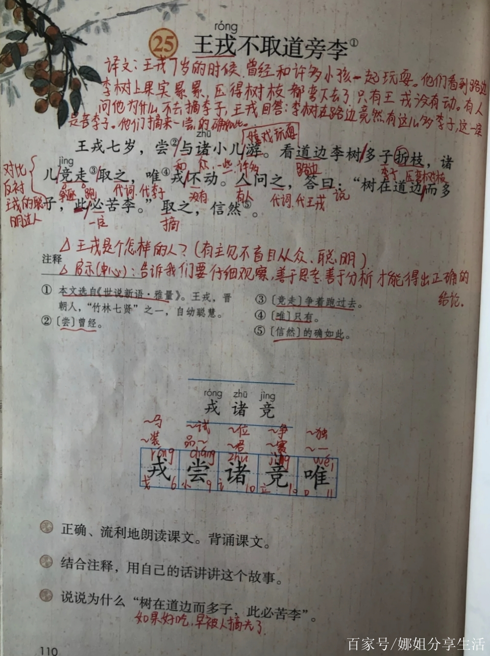 四年級語文上冊第25課《王戎不取道旁李》課堂筆記