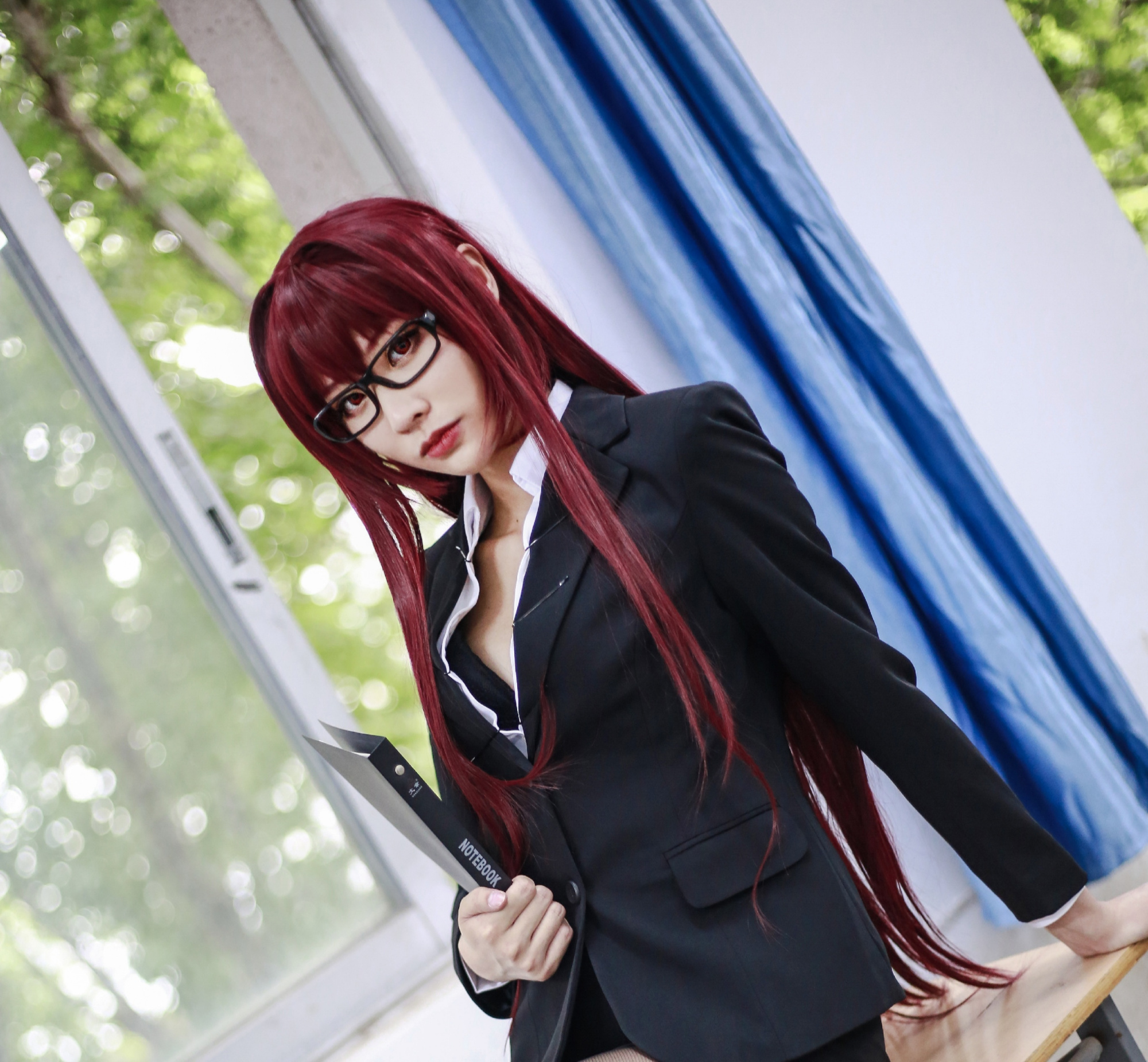 cosplay:斯卡哈的女教师同人,与她的"黑丝"制服福利,爱了爱了