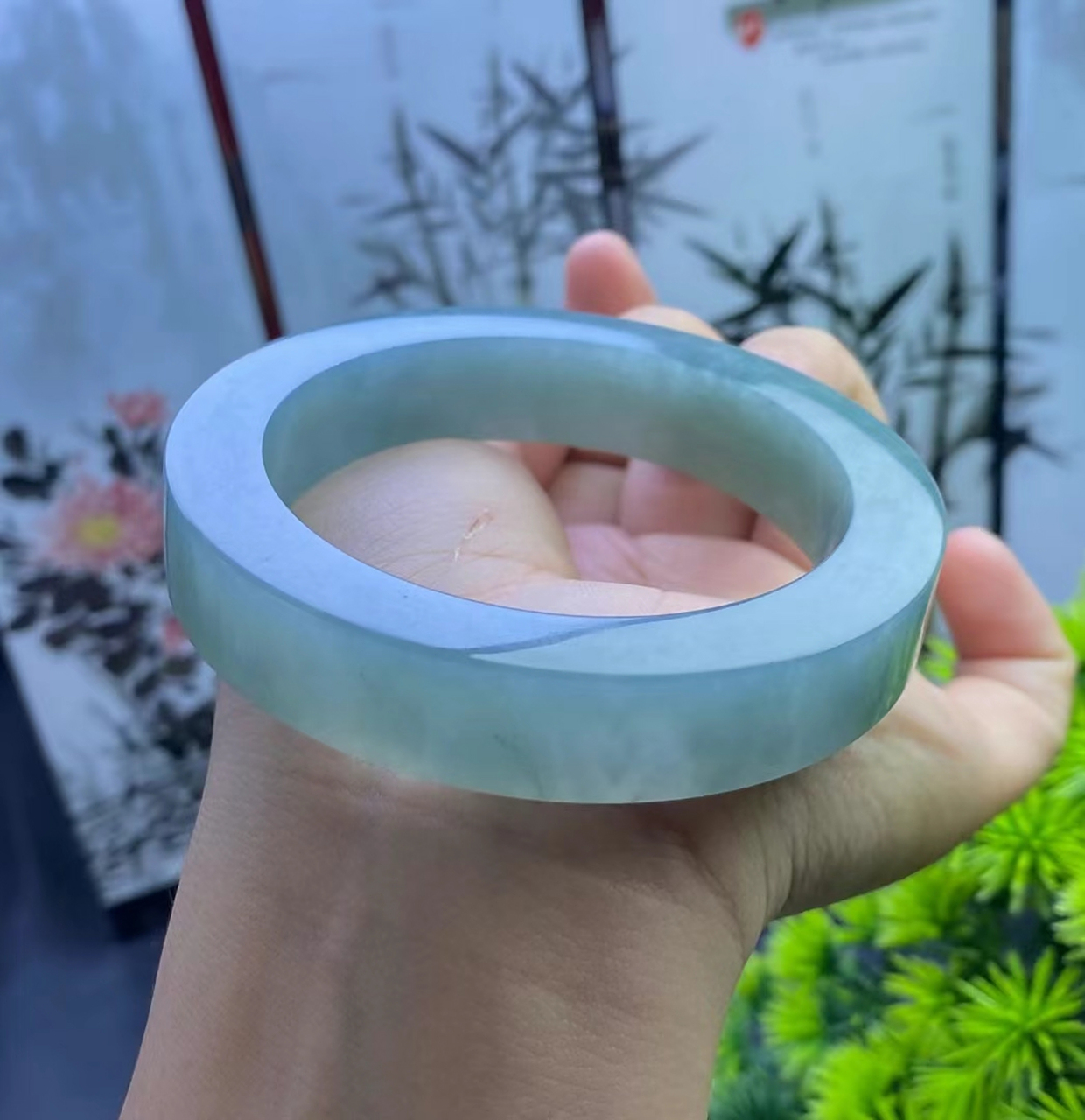 冰胶蓝晴手镯#翡翠