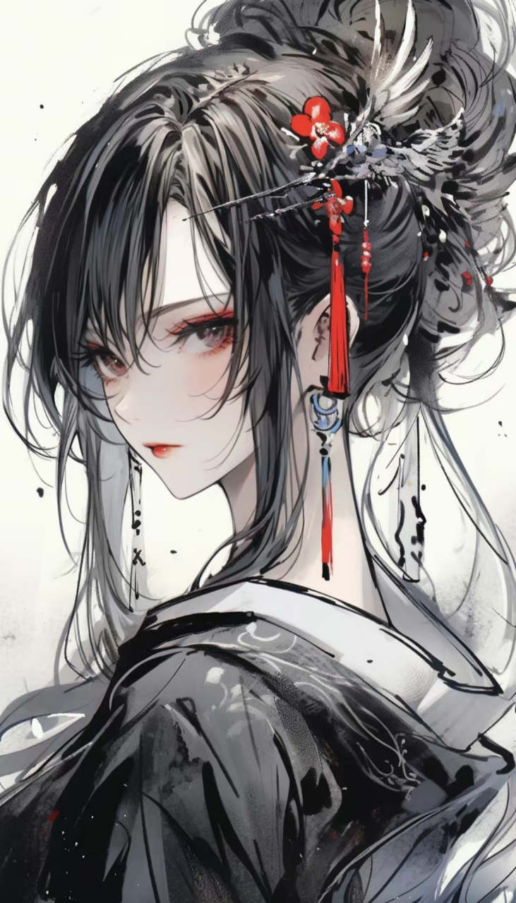 美女# #二次元美图# #ai绘画# 水墨风,中国风美女