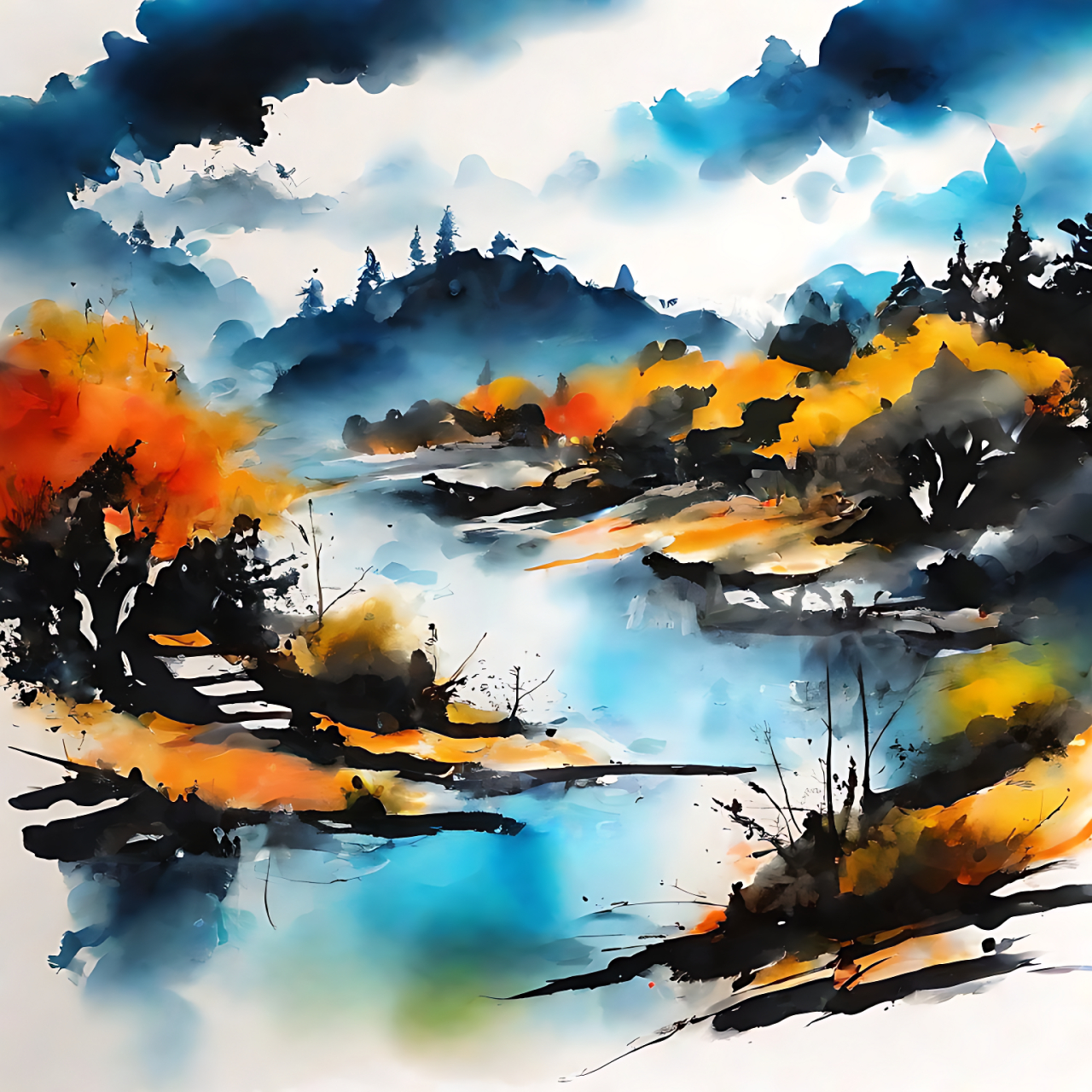 泼墨山水风景图#泼墨山水画# #唯美意境