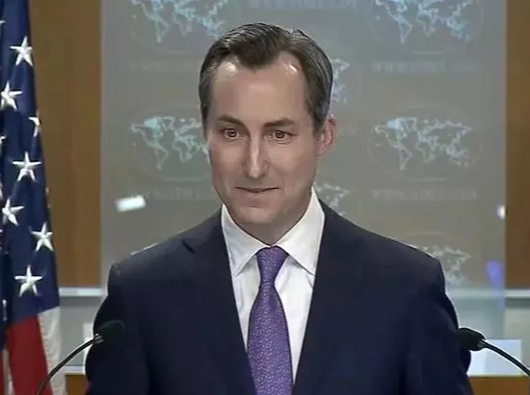 【美国国务院发言人马修·米勒在记者会上表示,如果普里戈任出现在与