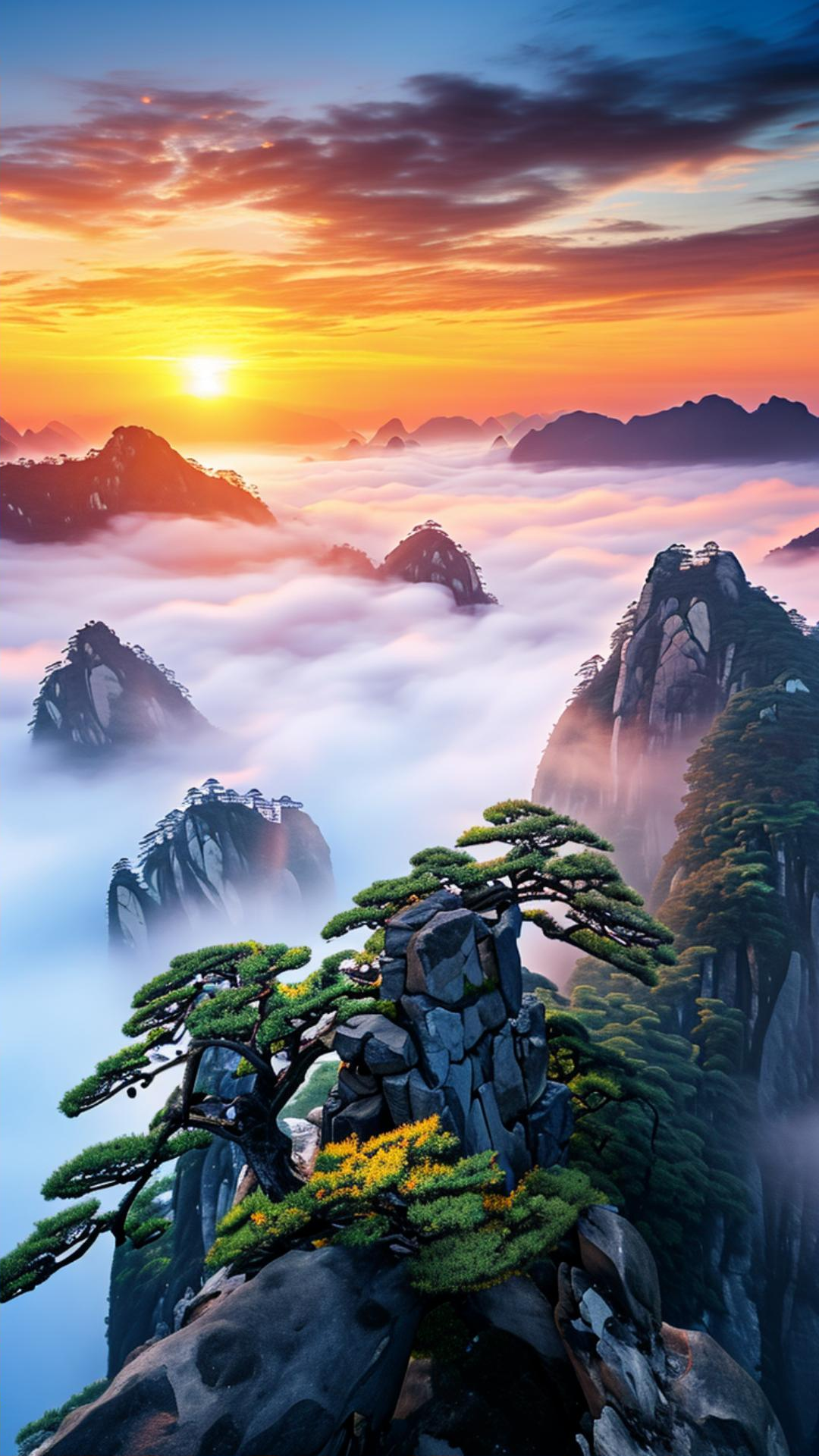 壁纸 |  黄山的日出,云雾缭绕 在黄山的怀抱中,一场绝美的自然奇观