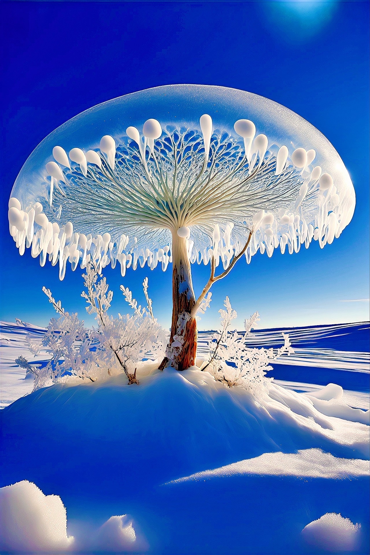 冬日里不平凡的雪景——蘑菇树