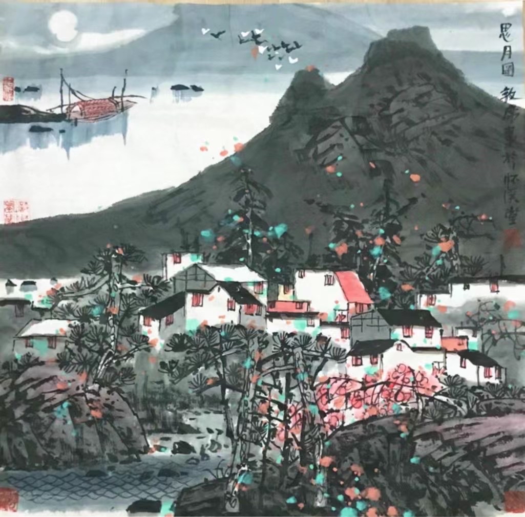 画家林敦席的彩墨山水画中处处体现着诗情,意境高远深邃