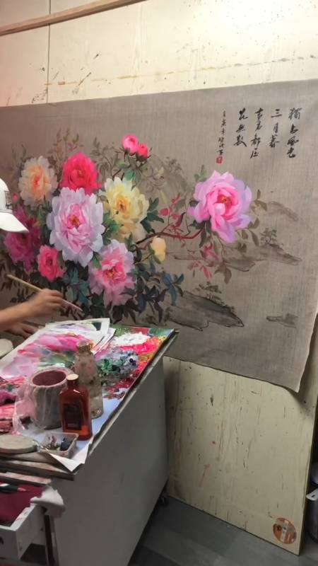 许碧欣牡丹手绘油画简直太美了你们觉得歌好听还是画更美
