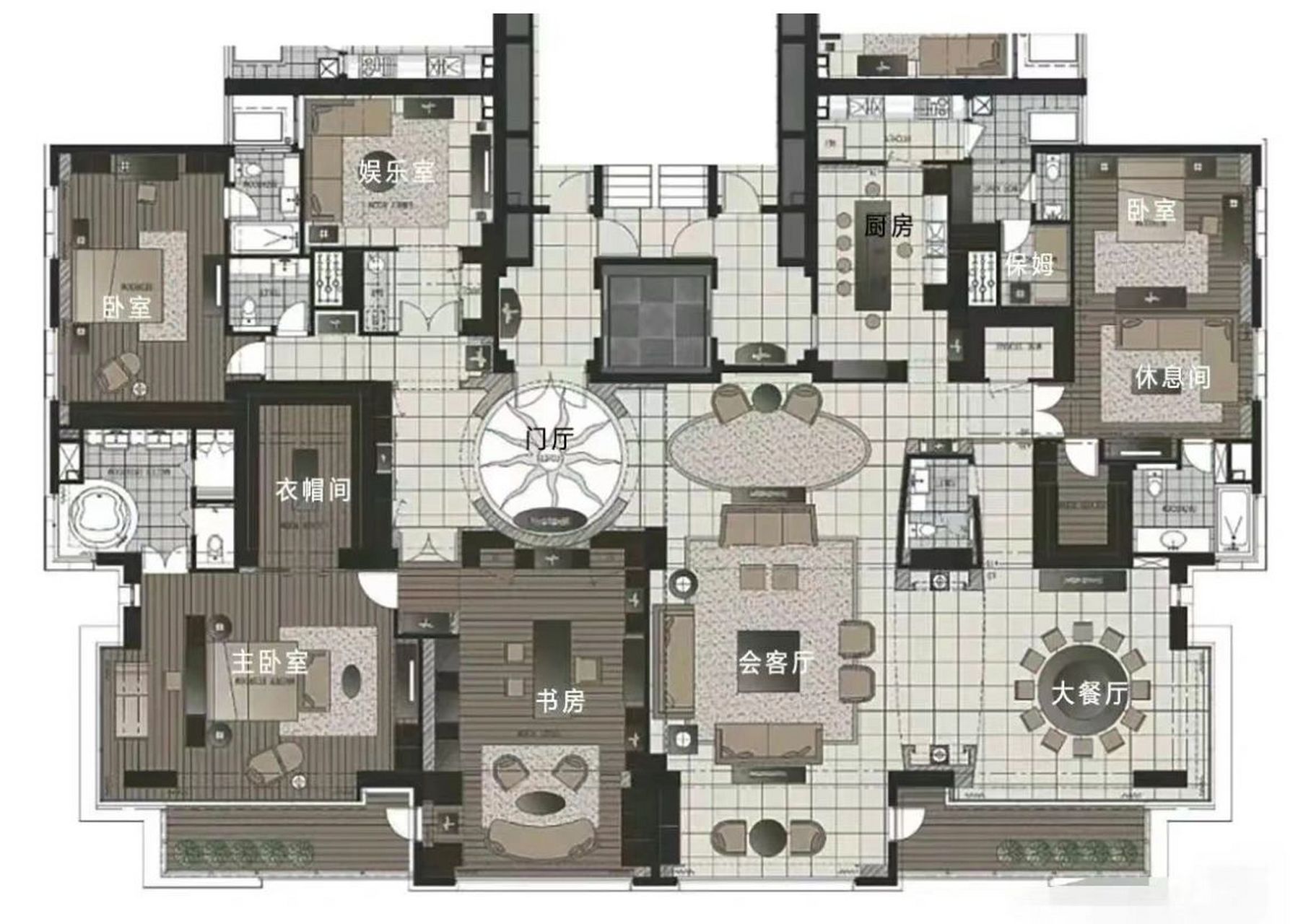 92这是一套由两套房子打通的大平层,面积接近400平方米.