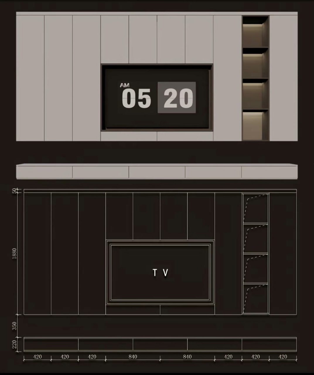 分享六个满墙电视柜设计,带立面尺寸图!