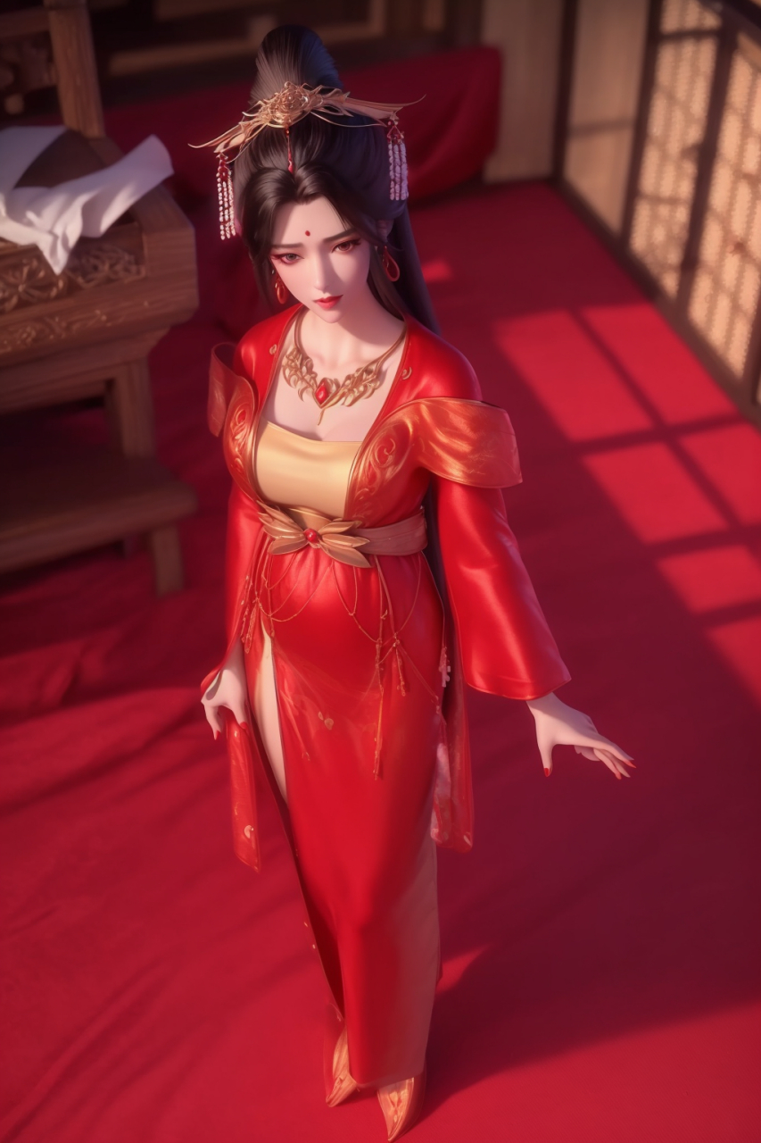 ai画作 | 完美世界:身穿红色嫁衣的月婵仙子