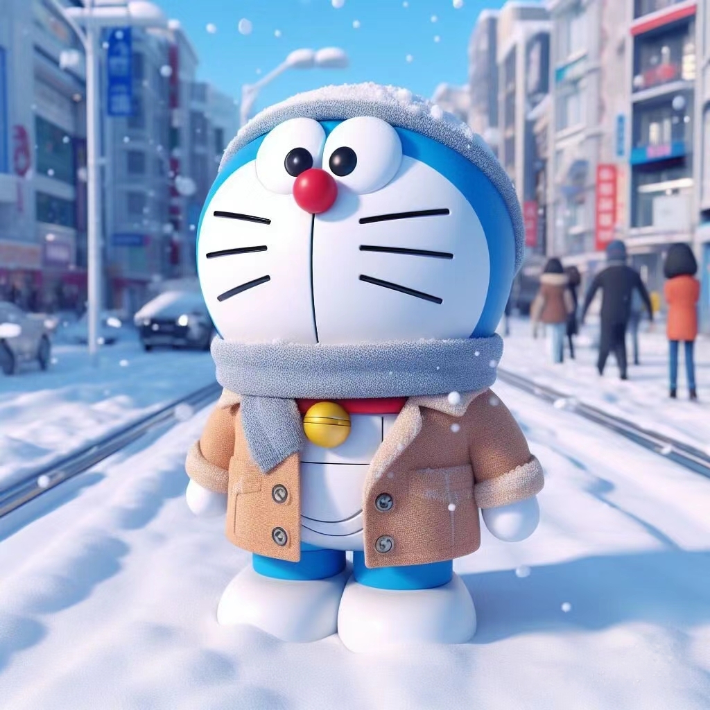 哆啦a梦看见下雪好开心呀!