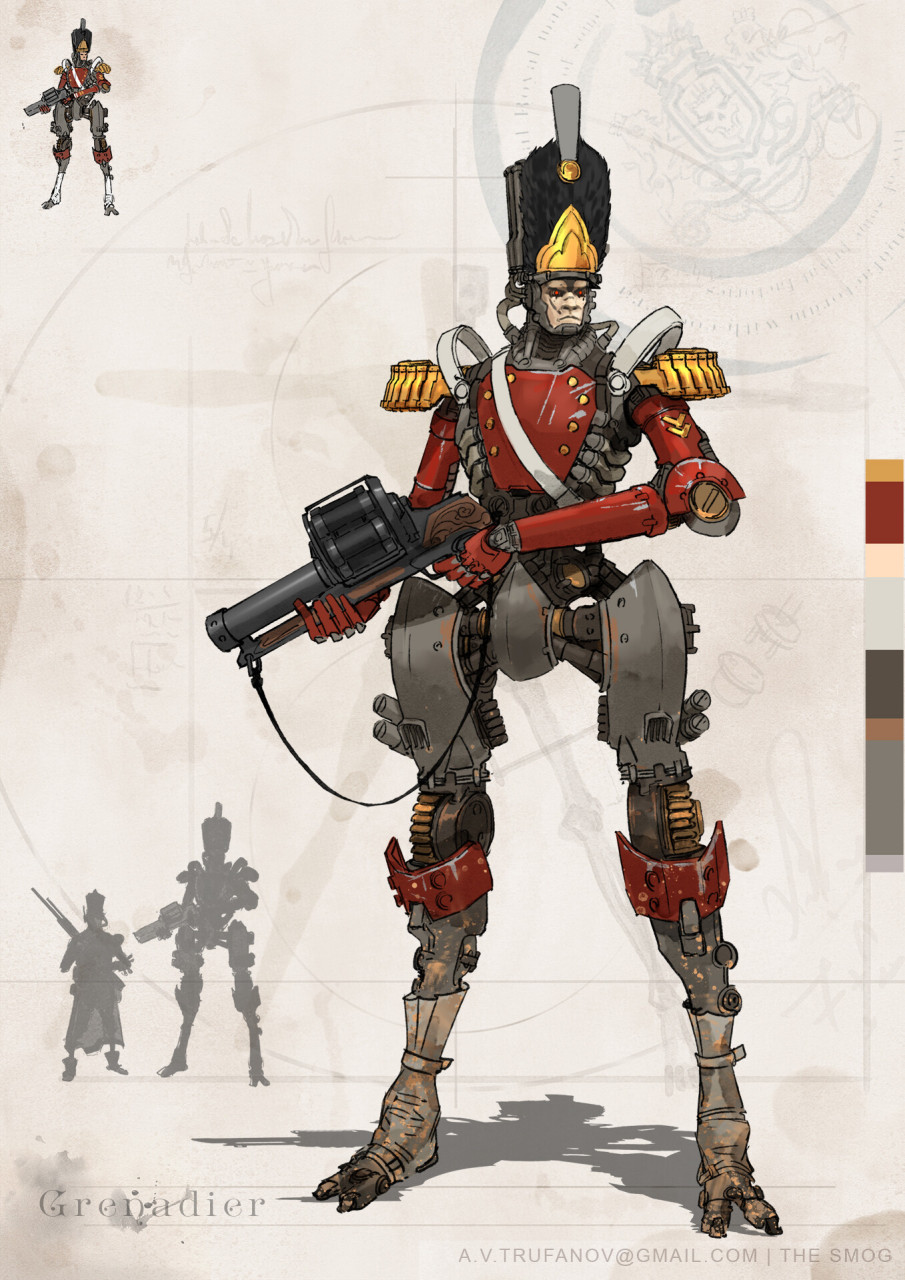 俄罗斯概念艺术家alexander trufanov笔下的各种复古风格机械士兵.