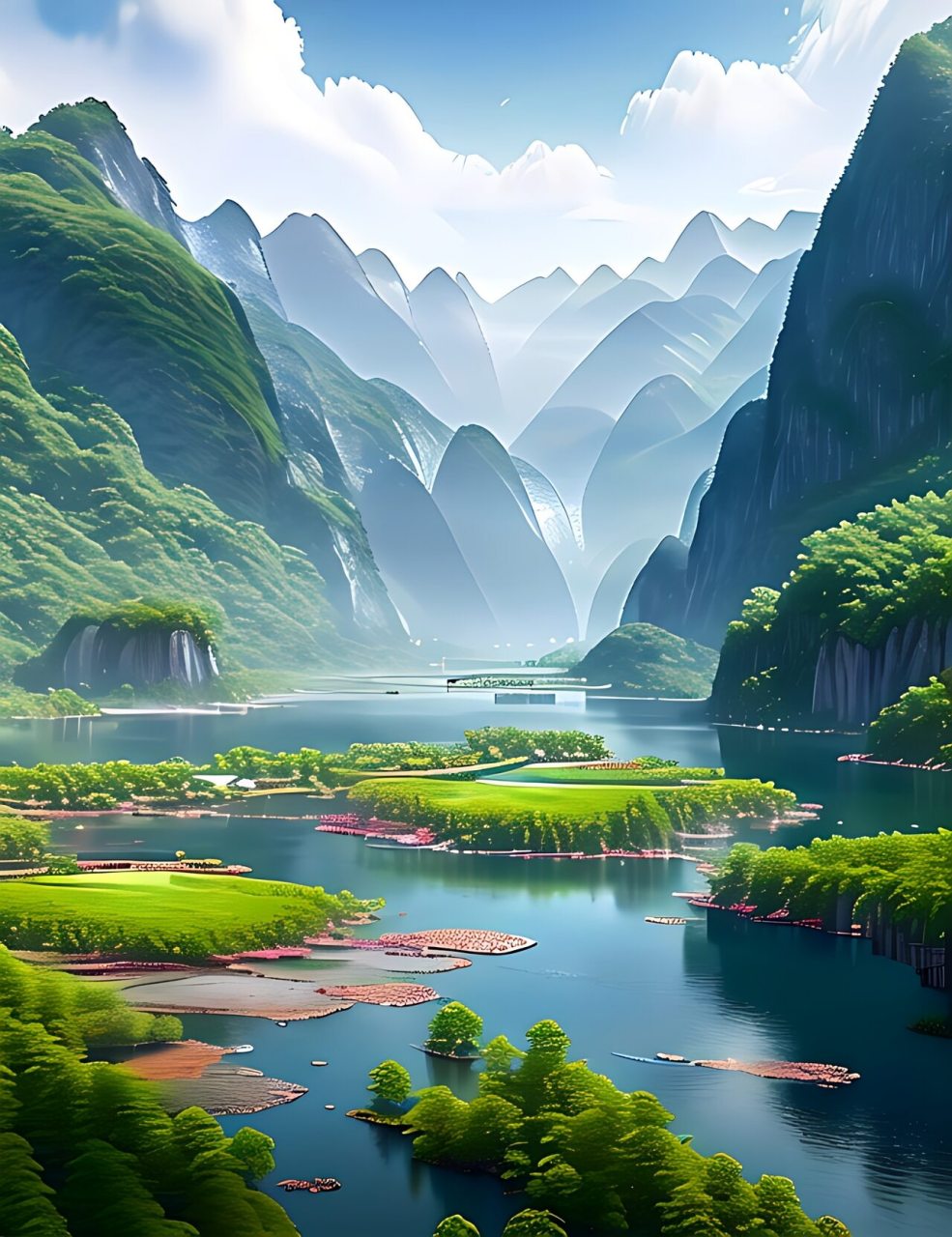 阳光照耀湖泊清,心情愉悦如梦里. 将此美景与友人,分享幸福寻自在.