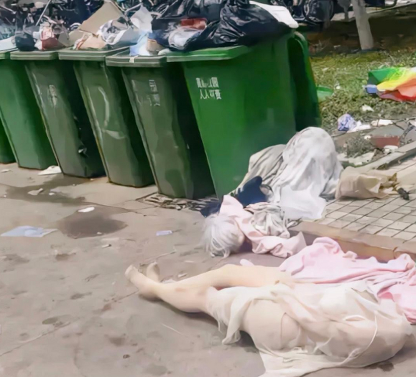 网友:垃圾箱旁边看到的,不知道谁干的,怎么不好好妥善处理呢?