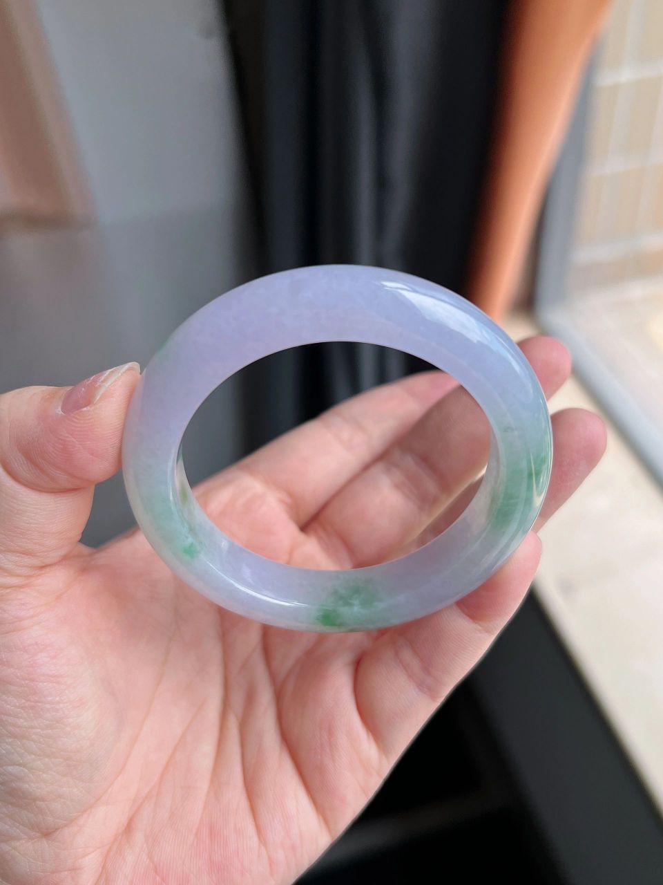 53圈口翡翠手镯冰种春彩 尺寸:53.7*12.5*9.