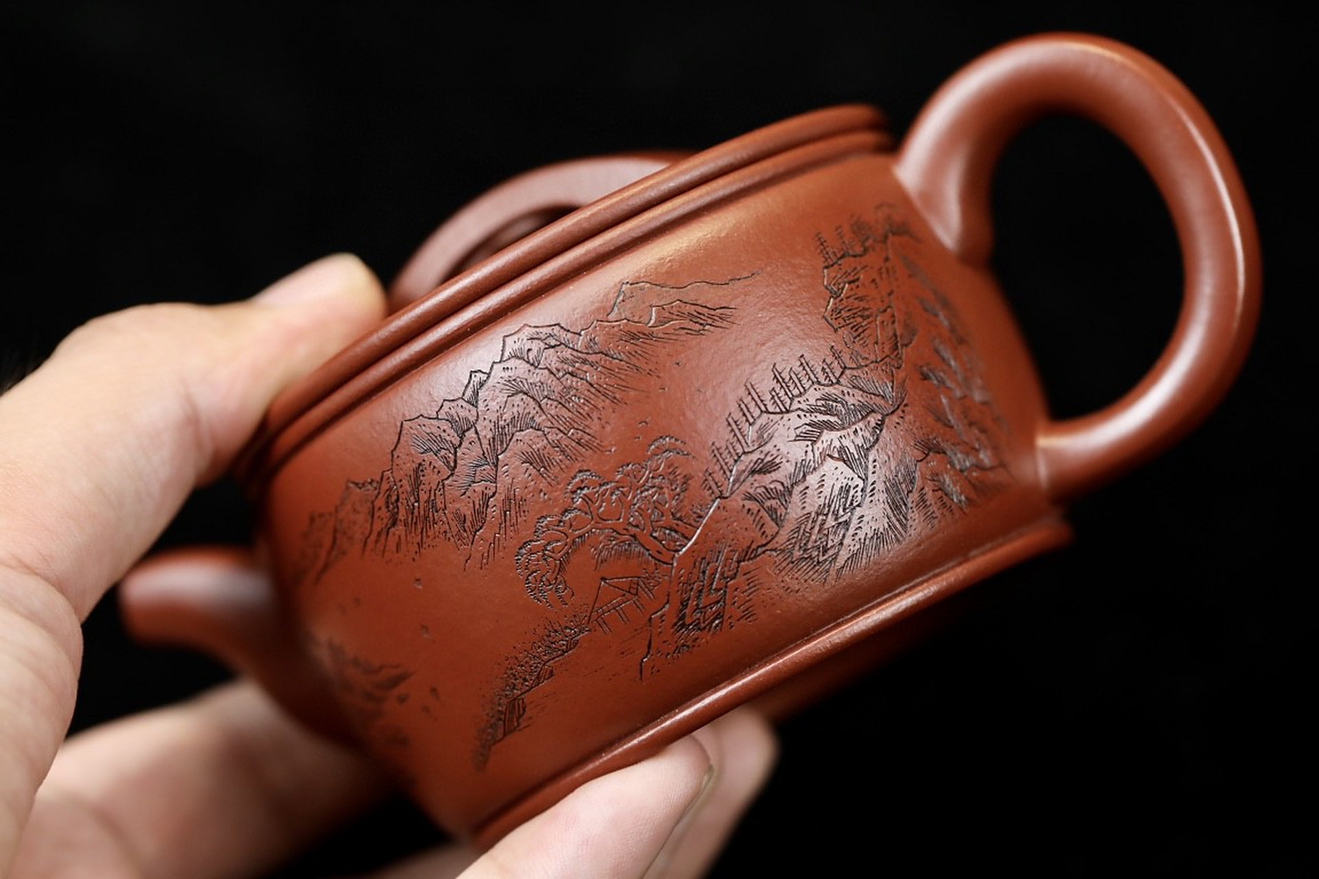 汉瓦·本色泥绘刻绘|优质朱泥|180cc|全手  "一壶冲古意,千秋有同心