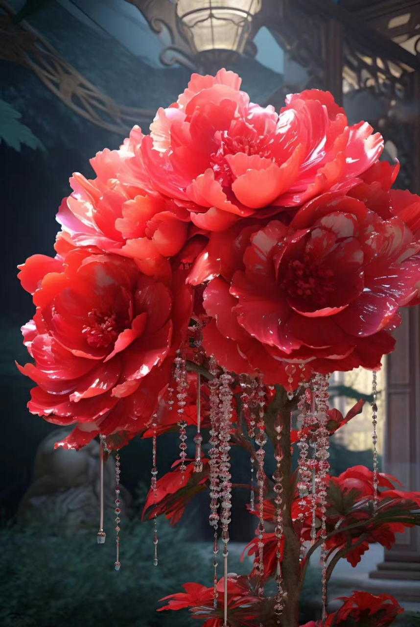 大家早上好鲜花,国庆节快乐!红牡丹喜迎国庆,真美,我爱了!