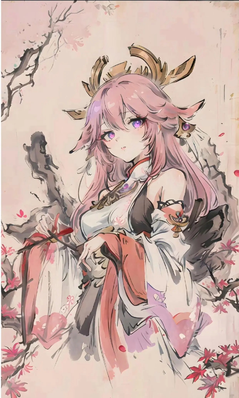 水墨风的原神小姐姐真的是好温柔耶  八重神子又名屑狐狸,若隐若仙