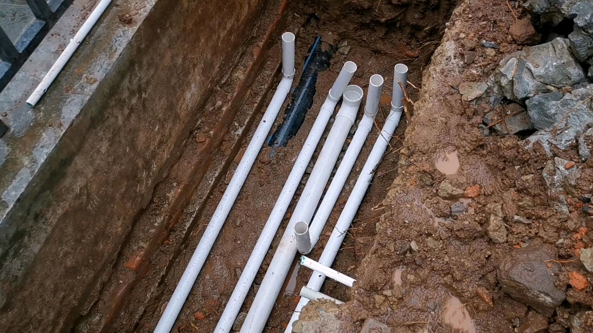 鹿城鱼池建设第一天,挖坑下管定尺寸,排污管直连下水井