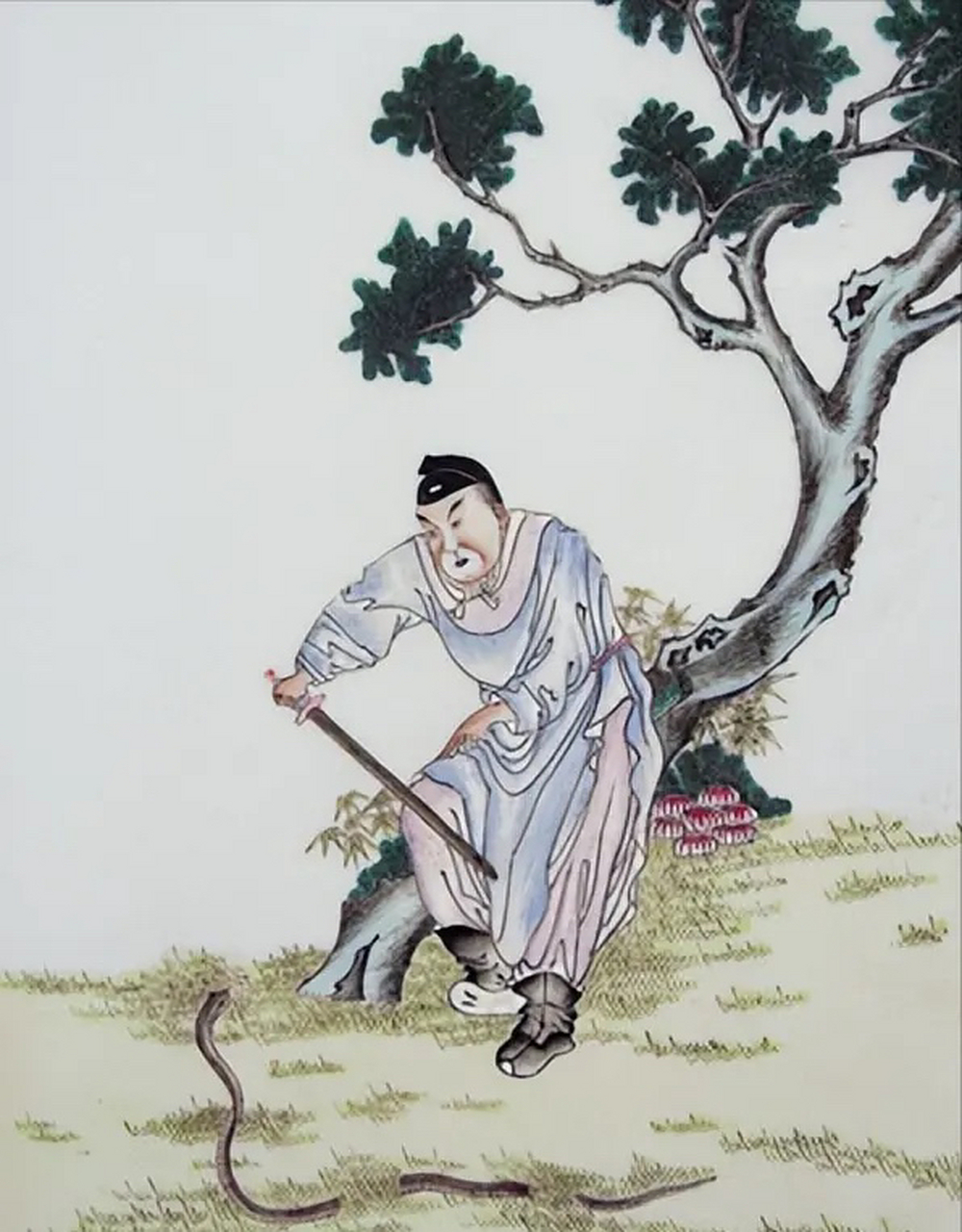 刘邦手起刀落,将拦路白蛇斩成两段.