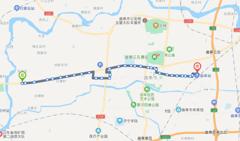 山东曲阜火车站途经公交车路线乘坐点及其运行时间