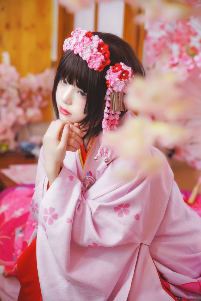 罗莉风COS 桜桃喵 – 加藤惠系列之粉色和服 [23P/368MB]的插图